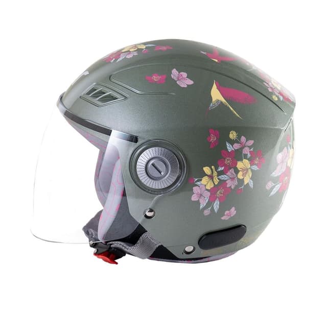 Tvarra Blossom Open Face Women's Helmet, Printed Ladies Helmet, Jade Green