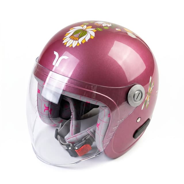 Tvarra Lotus Open Face Women's Helmet, Printed Design Ladies Helmet, Maroon Wine