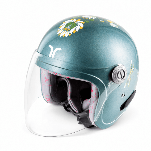Tvarra Lotus Open Face Women's Helmet, Printed Design, Frost Blue