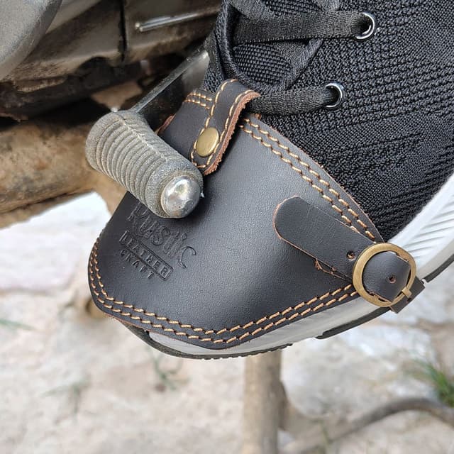 Genuine Leather Shoe Protector Premium Biker Gear Guard, Adjustable Strap, Universal Fit, Durable Riding Accessory