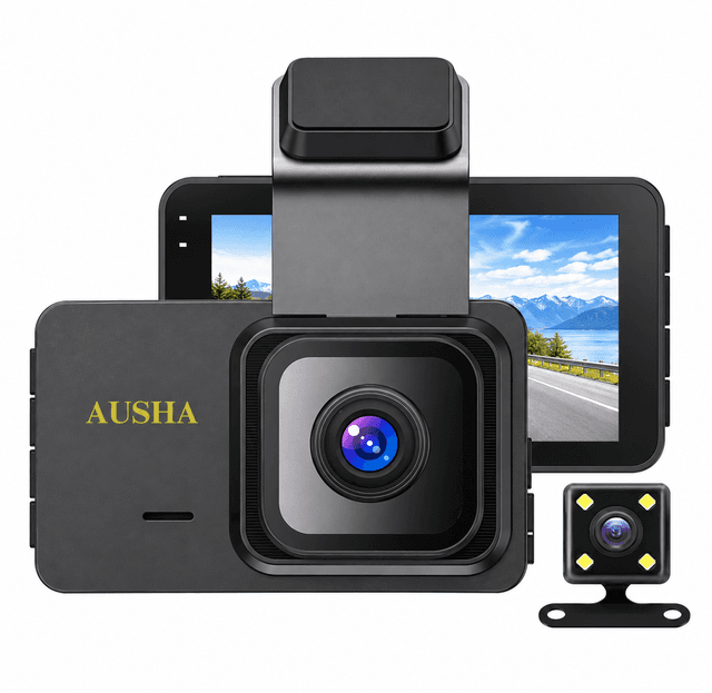 AUSHA D10 2K Dual Dash Cam with GPS & WiFi, 3 Inch LCD, Front & Rear Camera, Night Vision, Loop Recording & G-Sensor