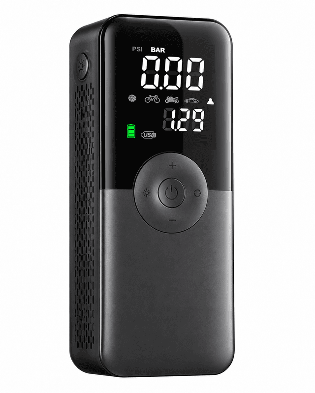 AUSHA A2 Portable Electric Air Pump, 150 PSI Tyre Inflator with 4000mAh Battery, LCD Display, Auto Shut-Off & 3 Nozzles