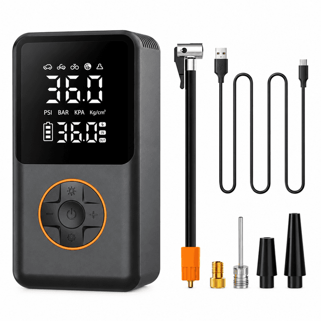 AUSHA A3 Cordless Tyre Inflator 150 PSI, 4000mAh Battery, Digital Display, Portable Air Compressor for Car, Bike & Ball