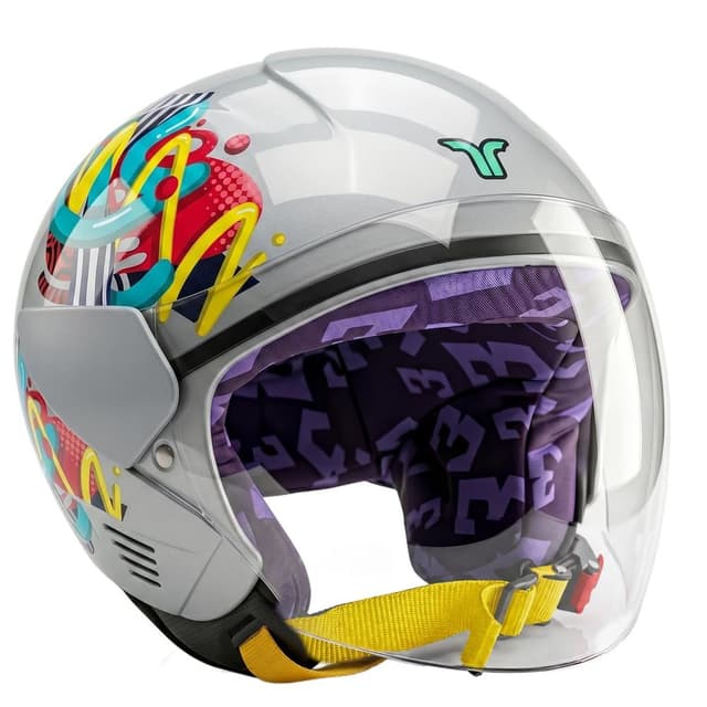 HYP3 Open Face Kids Protective Helmet ISI Certified | Quick Silver - Graffiti, Glossy