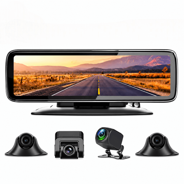 AUSHA  360° 4 Channel Car Dash Camera, 12-Inch Touchscreen, Front Rear Side Cameras, Night Vision, G-Sensor & Parking Monit