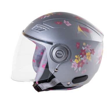 Tvarra Blossom Open Face Women's Helmet, Printed Ladies Helmet, Silver Haze