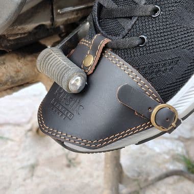 Genuine Leather Shoe Protector Premium Biker Gear Guard, Adjustable Strap, Universal Fit, Durable Riding Accessory