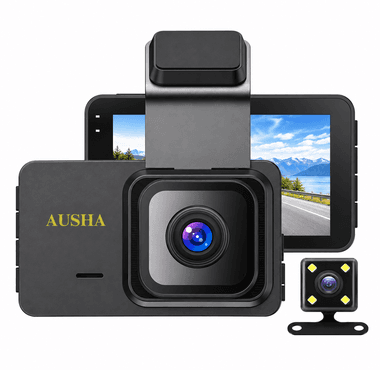 AUSHA D10 2K Dual Dash Cam with GPS & WiFi, 3 Inch LCD, Front & Rear Camera, Night Vision, Loop Recording & G-Sensor