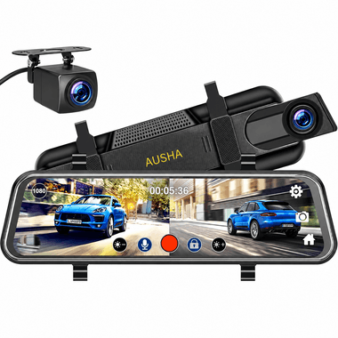 D11 Mirror Dash Camera, 1080P Full HD Dual Camera with 150° Wide Angle, Night Vision, Loop Recording & Reverse Parking Assist