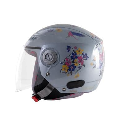 Tvarra Blossom Open Face Women's Helmet, Printed Ladies Helmet, Indigo Bloom