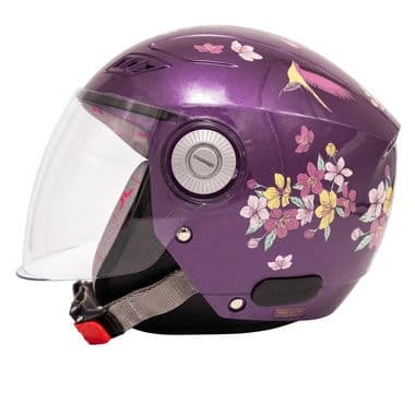 Tvarra Blossom Open Face Women's Helmet, Printed Ladies Helmet, Violet Orchid