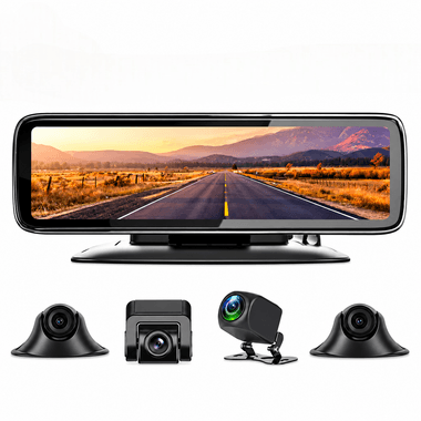 AUSHA  360° 4 Channel Car Dash Camera, 12-Inch Touchscreen, Front Rear Side Cameras, Night Vision, G-Sensor & Parking Monit
