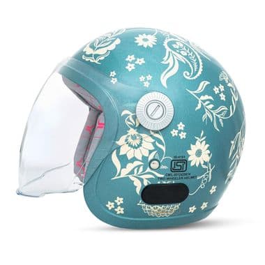 Tvarra Flora Open Face Women's Helmet, Printed Ladies Helmet, Marine Blue