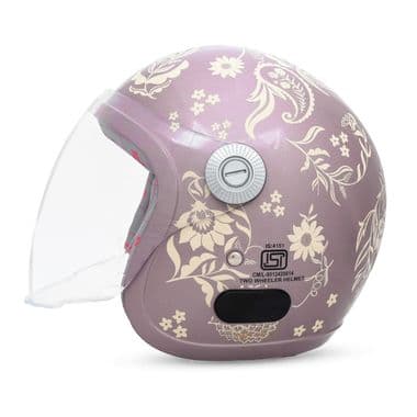 Tvarra Flora Open Face Women's Helmet, Printed Ladies Helmet, Coral Pink